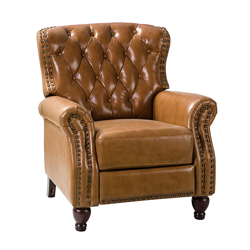 Fauteuil inclinable manuel en cuir véritable avec clous décoratifs, assise en mousse épaisse et inclinaison à 135° | Camel / Bleu marine / Bordeaux / Beige / Rouge / Marron | Une place