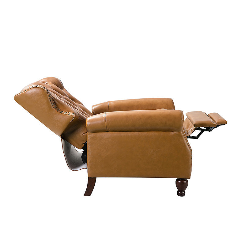 Fauteuil inclinable manuel en cuir véritable avec clous décoratifs, assise en mousse épaisse et inclinaison à 135° | Camel / Bleu marine / Bordeaux / Beige / Rouge / Marron | Une place
