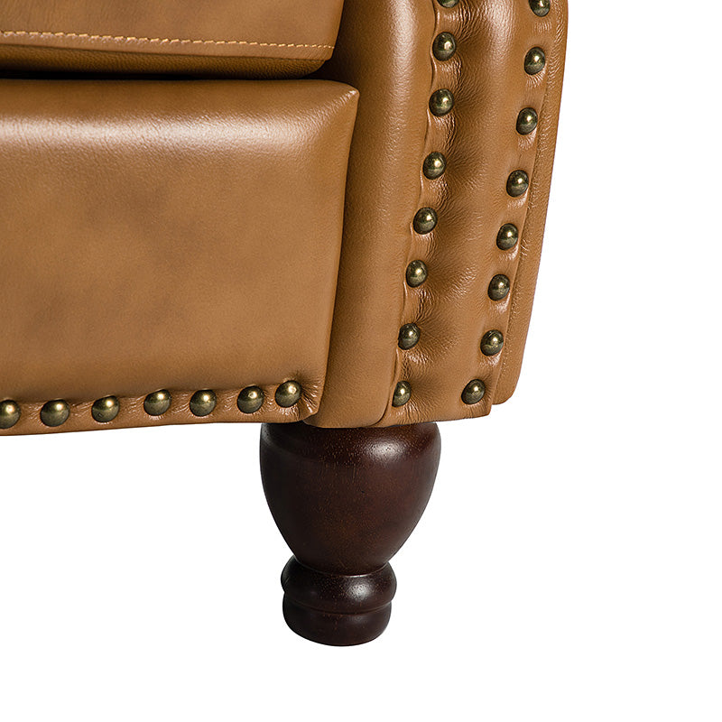Fauteuil inclinable manuel en cuir véritable avec clous décoratifs, assise en mousse épaisse et inclinaison à 135° | Camel / Bleu marine / Bordeaux / Beige / Rouge / Marron | Une place