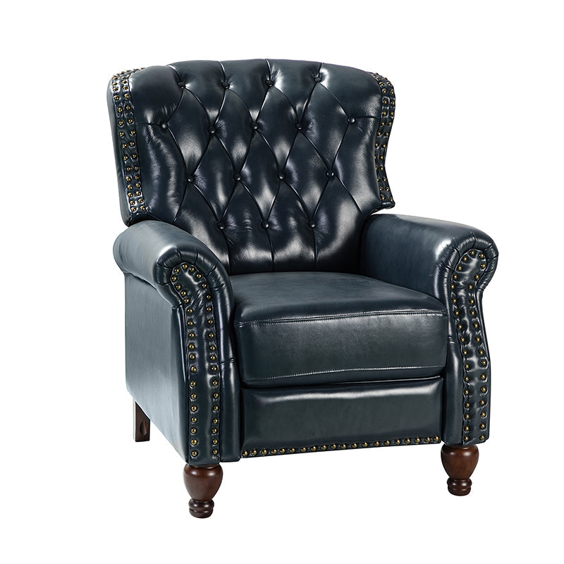 Fauteuil inclinable manuel en cuir véritable avec clous décoratifs, assise en mousse épaisse et inclinaison à 135° | Camel / Bleu marine / Bordeaux / Beige / Rouge / Marron | Une place