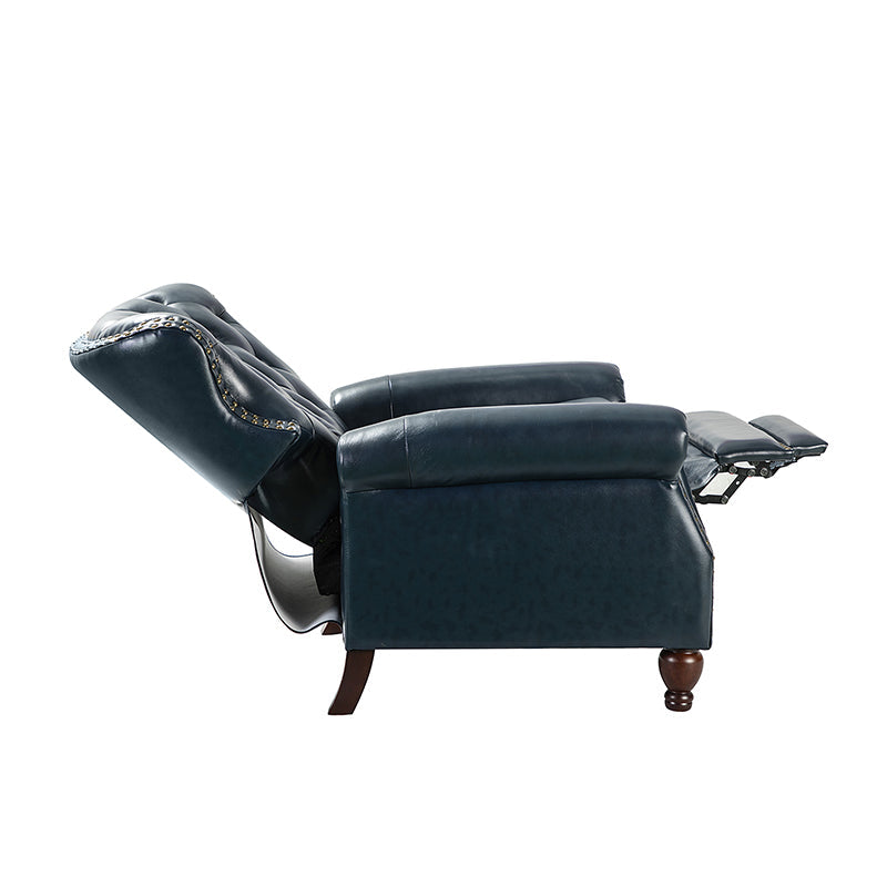 Fauteuil inclinable manuel en cuir véritable avec clous décoratifs, assise en mousse épaisse et inclinaison à 135° | Camel / Bleu marine / Bordeaux / Beige / Rouge / Marron | Une place