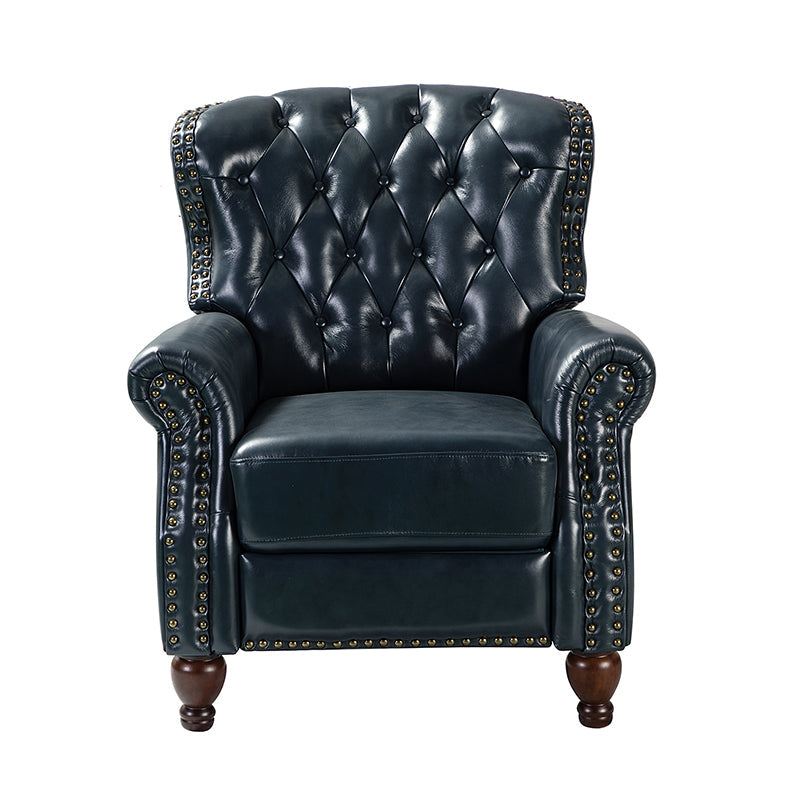 Fauteuil inclinable manuel en cuir véritable avec clous décoratifs, assise en mousse épaisse et inclinaison à 135° | Camel / Bleu marine / Bordeaux / Beige / Rouge / Marron | Une place