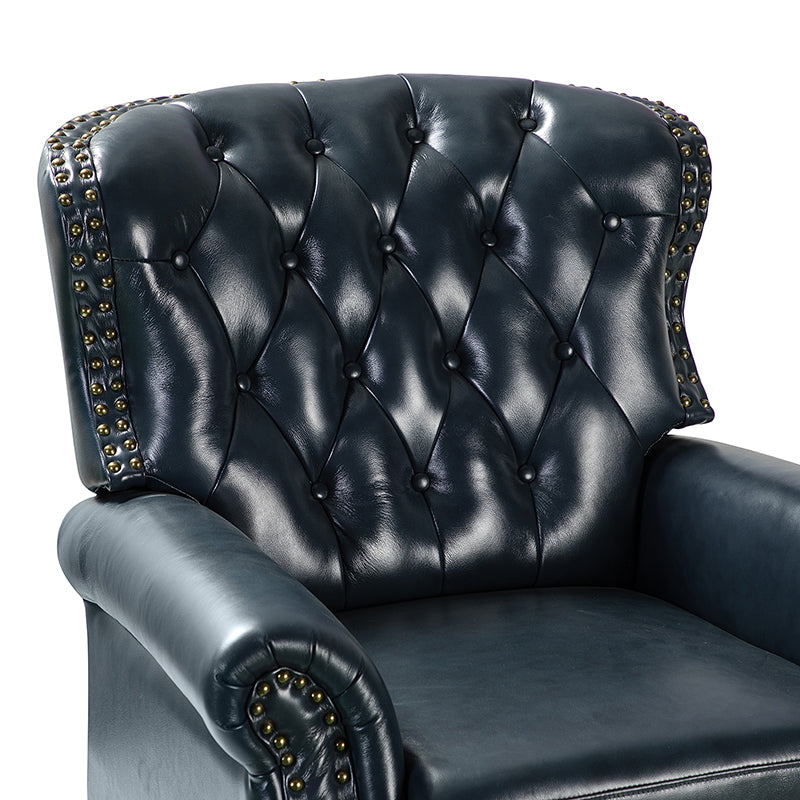 Fauteuil inclinable manuel en cuir véritable avec clous décoratifs, assise en mousse épaisse et inclinaison à 135° | Camel / Bleu marine / Bordeaux / Beige / Rouge / Marron | Une place