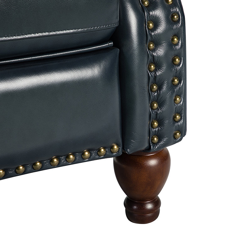 Fauteuil inclinable manuel en cuir véritable avec clous décoratifs, assise en mousse épaisse et inclinaison à 135° | Camel / Bleu marine / Bordeaux / Beige / Rouge / Marron | Une place