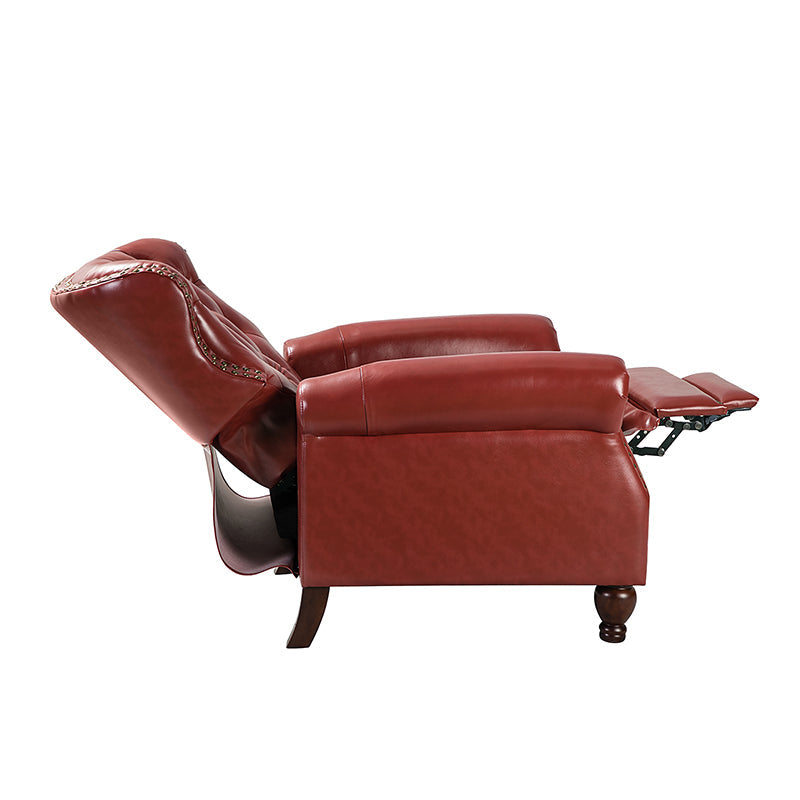 Fauteuil inclinable manuel en cuir véritable avec clous décoratifs, assise en mousse épaisse et inclinaison à 135° | Camel / Bleu marine / Bordeaux / Beige / Rouge / Marron | Une place