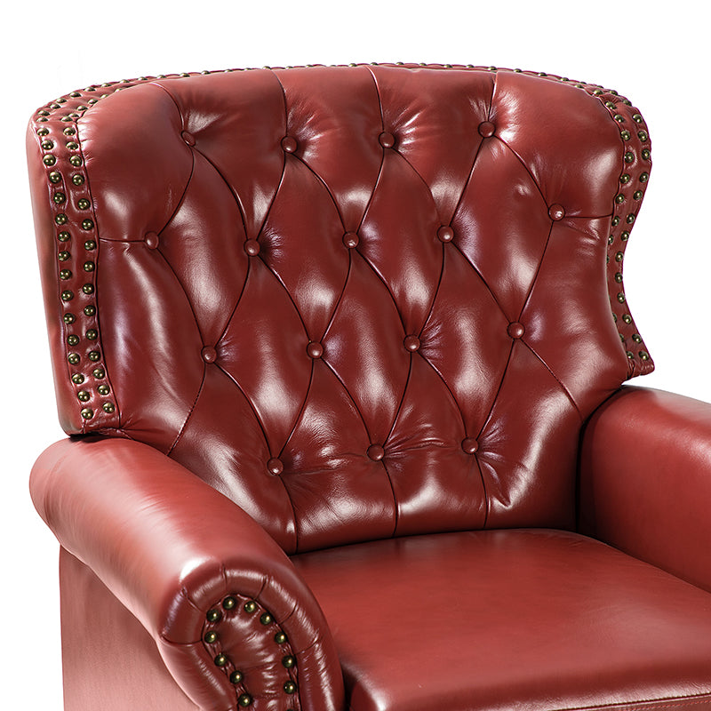 Fauteuil inclinable manuel en cuir véritable avec clous décoratifs, assise en mousse épaisse et inclinaison à 135° | Camel / Bleu marine / Bordeaux / Beige / Rouge / Marron | Une place