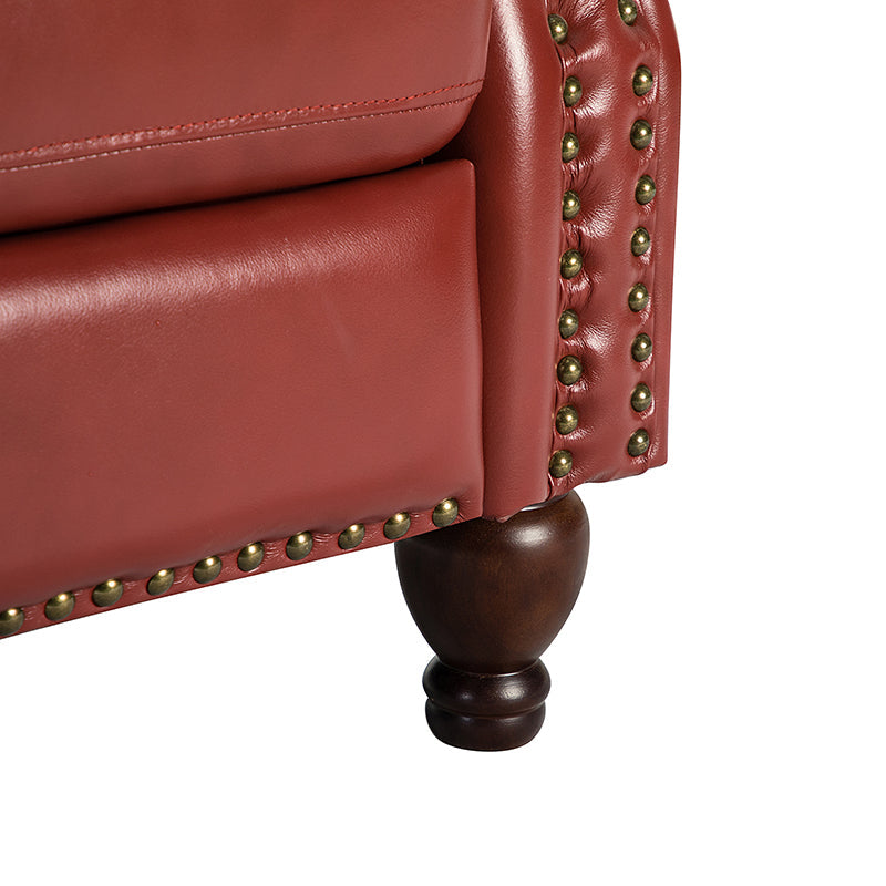 Fauteuil inclinable manuel en cuir véritable avec clous décoratifs, assise en mousse épaisse et inclinaison à 135° | Camel / Bleu marine / Bordeaux / Beige / Rouge / Marron | Une place