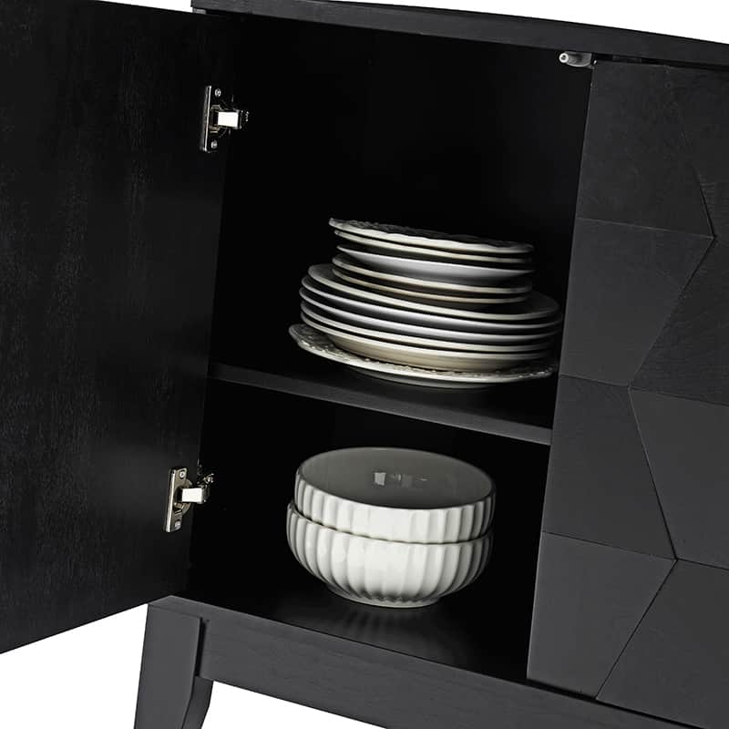 Buffet à 4 portes de 152 cm avec portes à fermeture douce, 2 étagères réglables et pieds en bois massif | Noyer / Blanc / Noir / Bois flotté | Unité