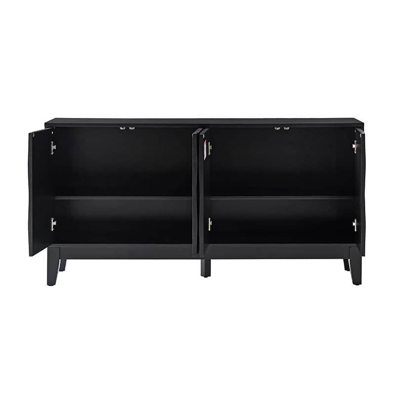 Buffet à 4 portes de 152 cm avec portes à fermeture douce, 2 étagères réglables et pieds en bois massif | Noyer / Blanc / Noir / Bois flotté | Unité