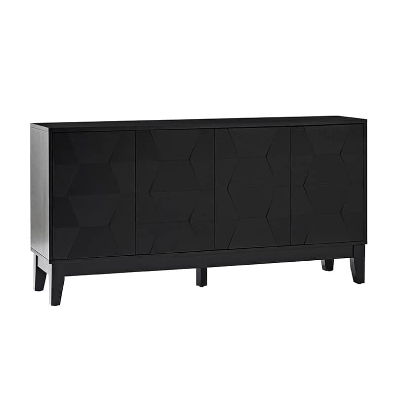 Buffet à 4 portes de 152 cm avec portes à fermeture douce, 2 étagères réglables et pieds en bois massif | Noyer / Blanc / Noir / Bois flotté | Unité