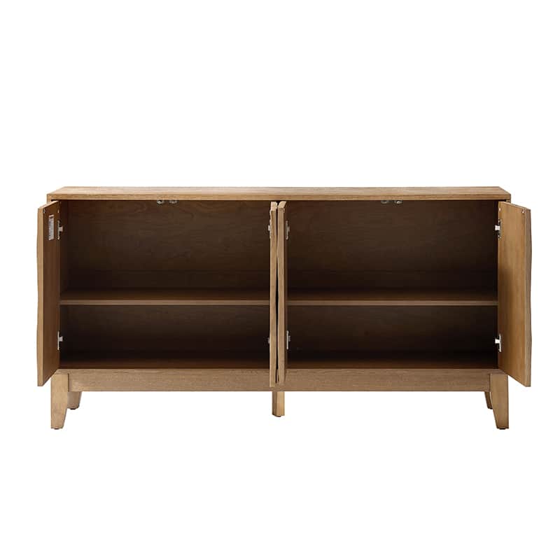Buffet à 4 portes de 152 cm avec portes à fermeture douce, 2 étagères réglables et pieds en bois massif | Noyer / Blanc / Noir / Bois flotté | Unité