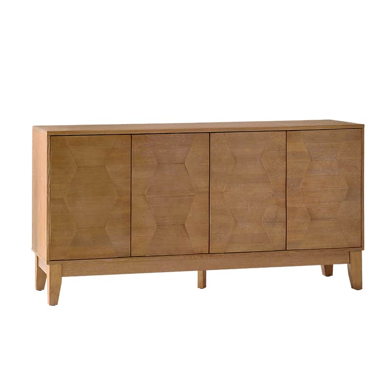 Buffet à 4 portes de 152 cm avec portes à fermeture douce, 2 étagères réglables et pieds en bois massif | Noyer / Blanc / Noir / Bois flotté | Unité