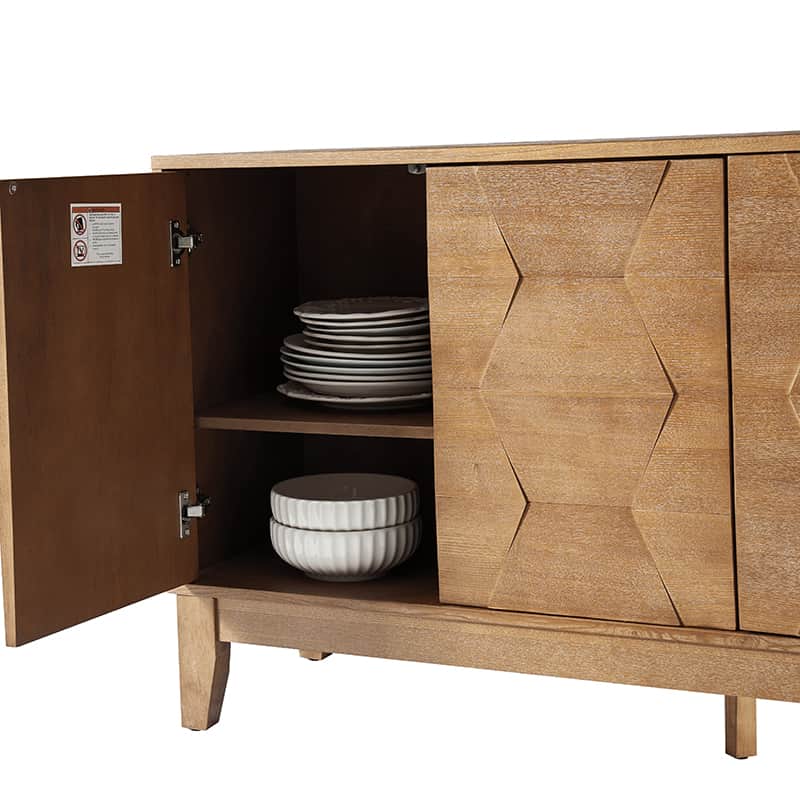 Buffet à 4 portes de 152 cm avec portes à fermeture douce, 2 étagères réglables et pieds en bois massif | Noyer / Blanc / Noir / Bois flotté | Unité