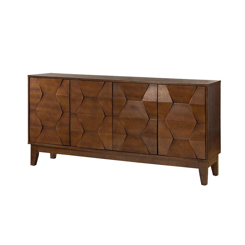 Buffet à 4 portes de 152 cm avec portes à fermeture douce, 2 étagères réglables et pieds en bois massif | Noyer / Blanc / Noir / Bois flotté | Unité