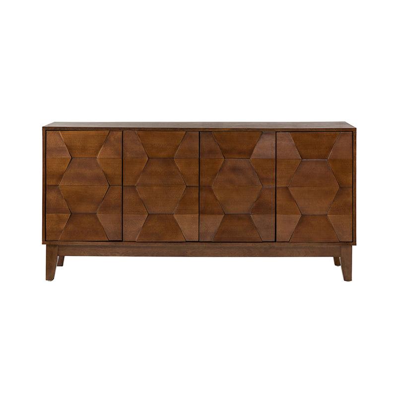 Buffet à 4 portes de 152 cm avec portes à fermeture douce, 2 étagères réglables et pieds en bois massif | Noyer / Blanc / Noir / Bois flotté | Unité
