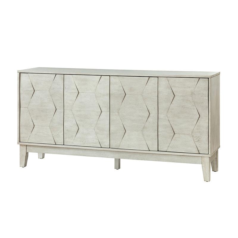 Buffet à 4 portes de 152 cm avec portes à fermeture douce, 2 étagères réglables et pieds en bois massif | Noyer / Blanc / Noir / Bois flotté | Unité
