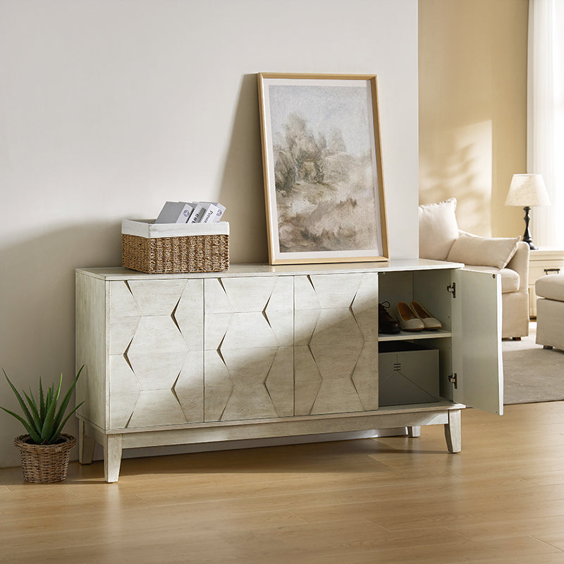 Buffet à 4 portes de 152 cm avec portes à fermeture douce, 2 étagères réglables et pieds en bois massif | Noyer / Blanc / Noir / Bois flotté | Unité