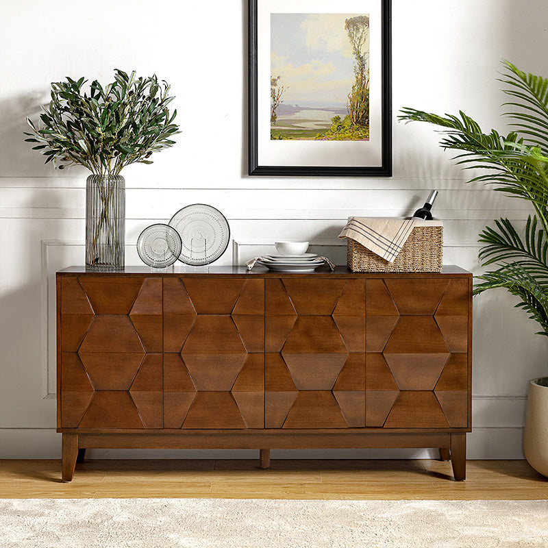 Buffet à 4 portes de 152 cm avec portes à fermeture douce, 2 étagères réglables et pieds en bois massif | Noyer / Blanc / Noir / Bois flotté | Unité
