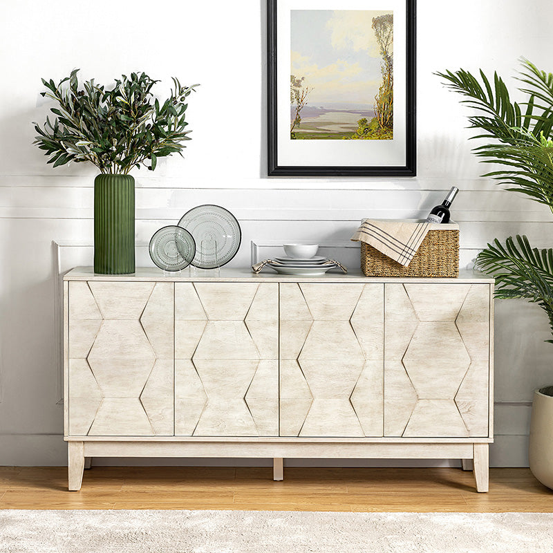 Buffet à 4 portes de 152 cm avec portes à fermeture douce, 2 étagères réglables et pieds en bois massif | Noyer / Blanc / Noir / Bois flotté | Unité