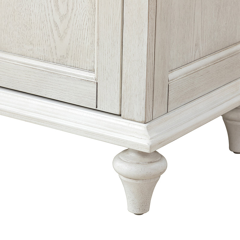 Bahut à 3 tiroirs et 4 portes de 147,3 cm avec glissières à billes, 3 étagères intérieures et pieds en bois massif | Blanc / Chêne | Simple