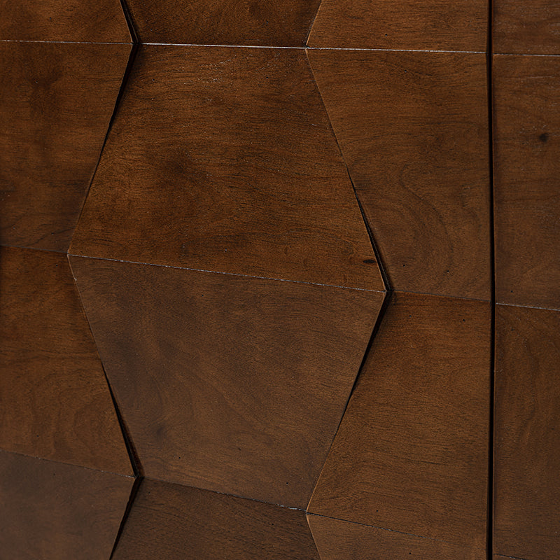 Buffet 3 portes à motif hexagonal en relief de 45 po avec portes à ouverture par pression, 2 tablettes ajustables et pieds effilés en bois d'hévéa | Noyer / Bois flotté / Noir / Blanc | Simple