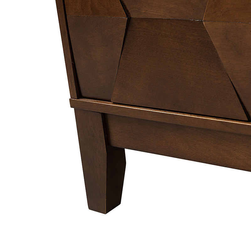 Buffet 3 portes à motif hexagonal en relief de 45 po avec portes à ouverture par pression, 2 tablettes ajustables et pieds effilés en bois d'hévéa | Noyer / Bois flotté / Noir / Blanc | Simple