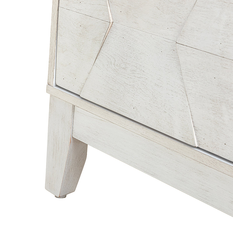 Buffet 3 portes à motif hexagonal en relief de 45 po avec portes à ouverture par pression, 2 tablettes ajustables et pieds effilés en bois d'hévéa | Noyer / Bois flotté / Noir / Blanc | Simple