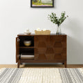 Buffet 3 portes à motif hexagonal en relief de 45 po avec portes à ouverture par pression, 2 tablettes ajustables et pieds effilés en bois d'hévéa | Noyer / Bois flotté / Noir / Blanc | Simple