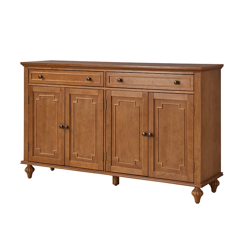 Bahut buffet de 147 cm avec 4 portes sculptées, étagère à vin et porte-verres | Chêne / Blanc | Simple