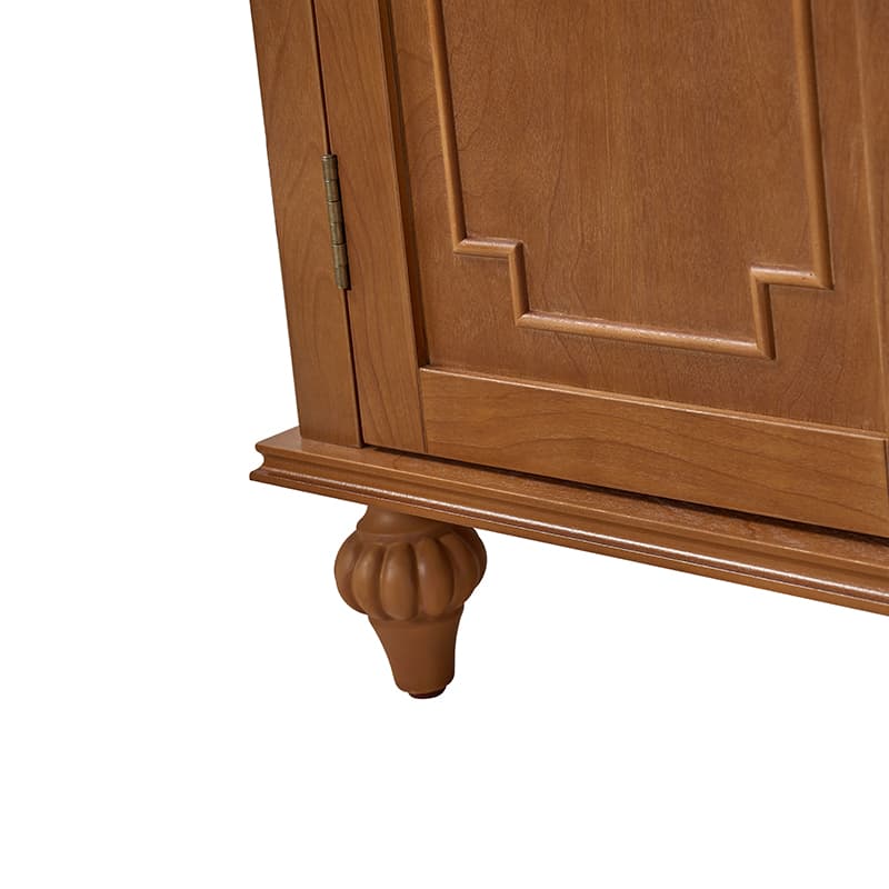 Bahut buffet de 147 cm avec 4 portes sculptées, étagère à vin et porte-verres | Chêne / Blanc | Simple