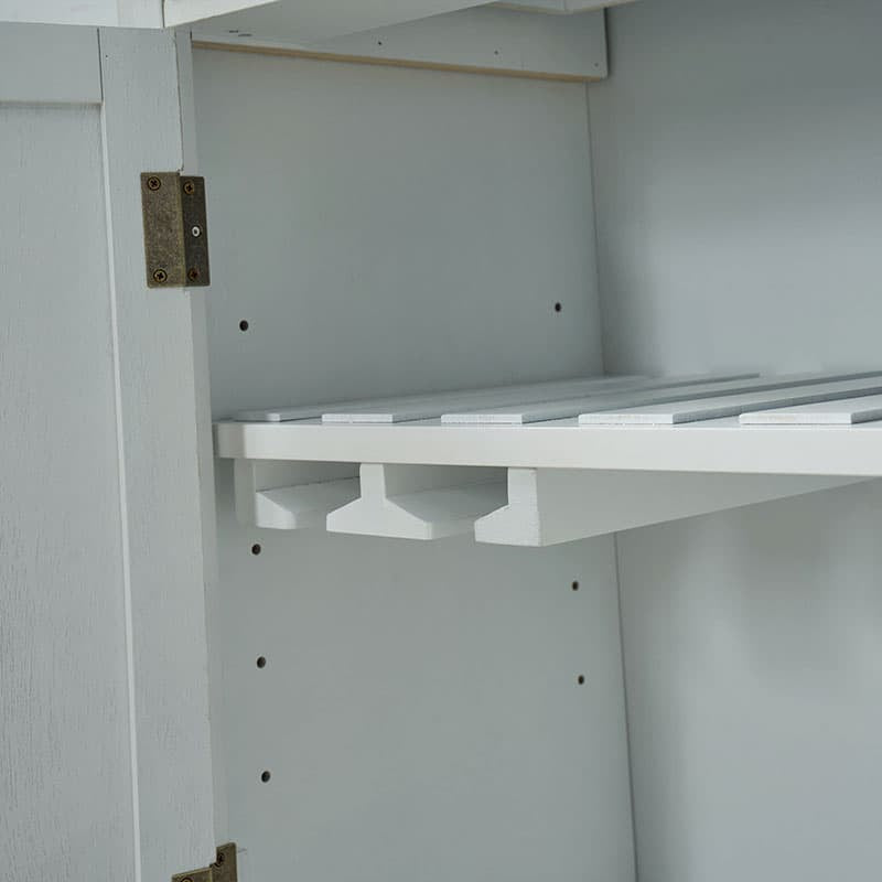 Bahut buffet de 147 cm avec 4 portes sculptées, étagère à vin et porte-verres | Chêne / Blanc | Simple
