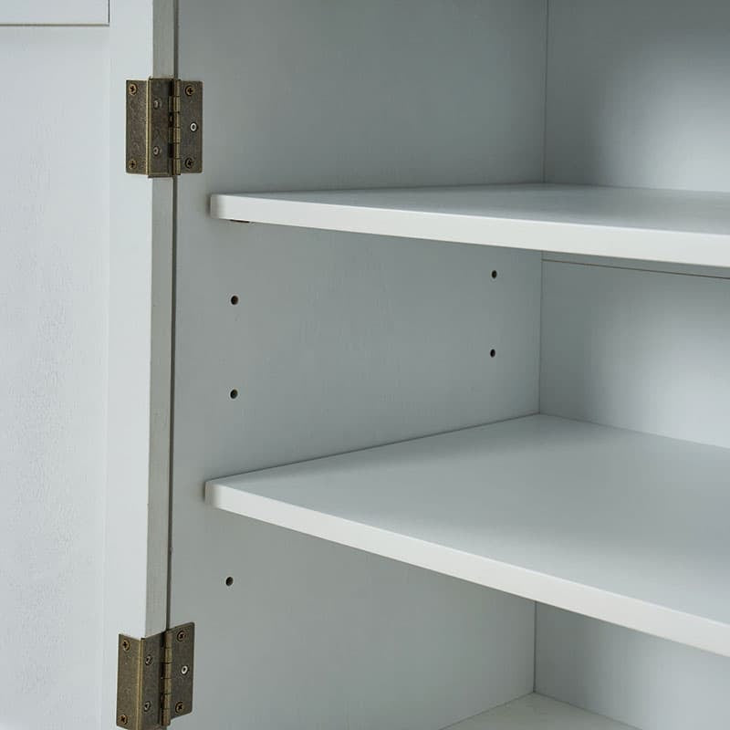 Bahut buffet de 147 cm avec 4 portes sculptées, étagère à vin et porte-verres | Chêne / Blanc | Simple