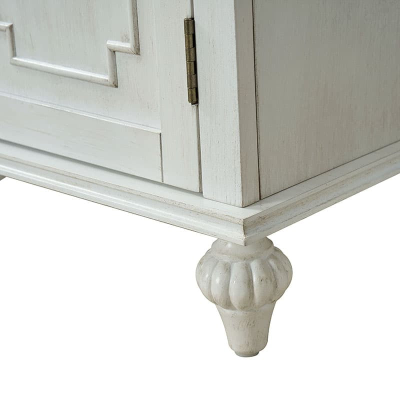 Bahut buffet de 147 cm avec 4 portes sculptées, étagère à vin et porte-verres | Chêne / Blanc | Simple