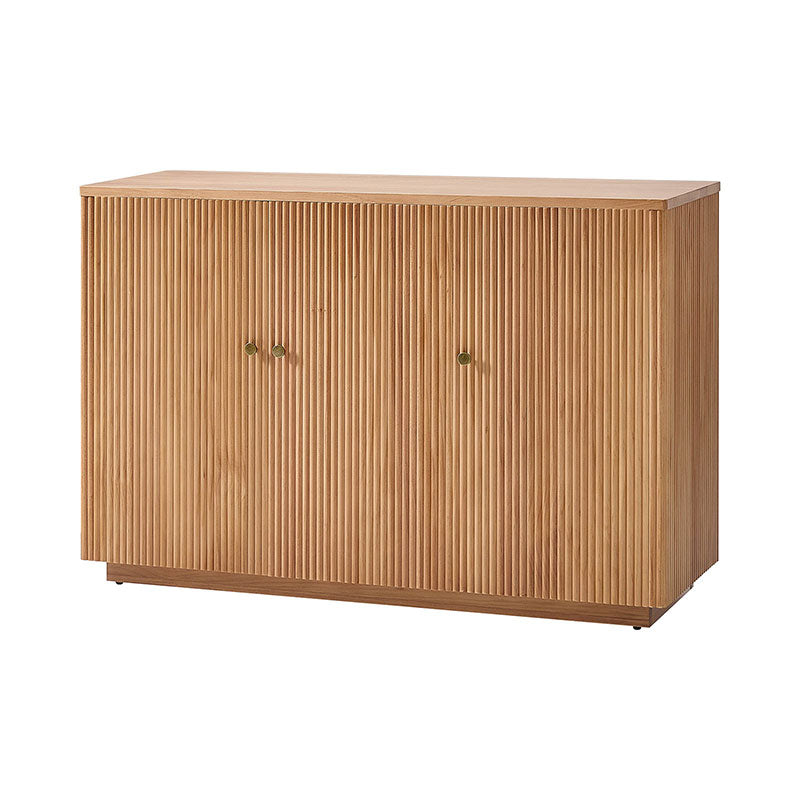 Buffet en bois massif cannelé avec étagères réglables et gestion de câbles intégrée | Noyer / Teck | 3 ou 4 portes | Individuel