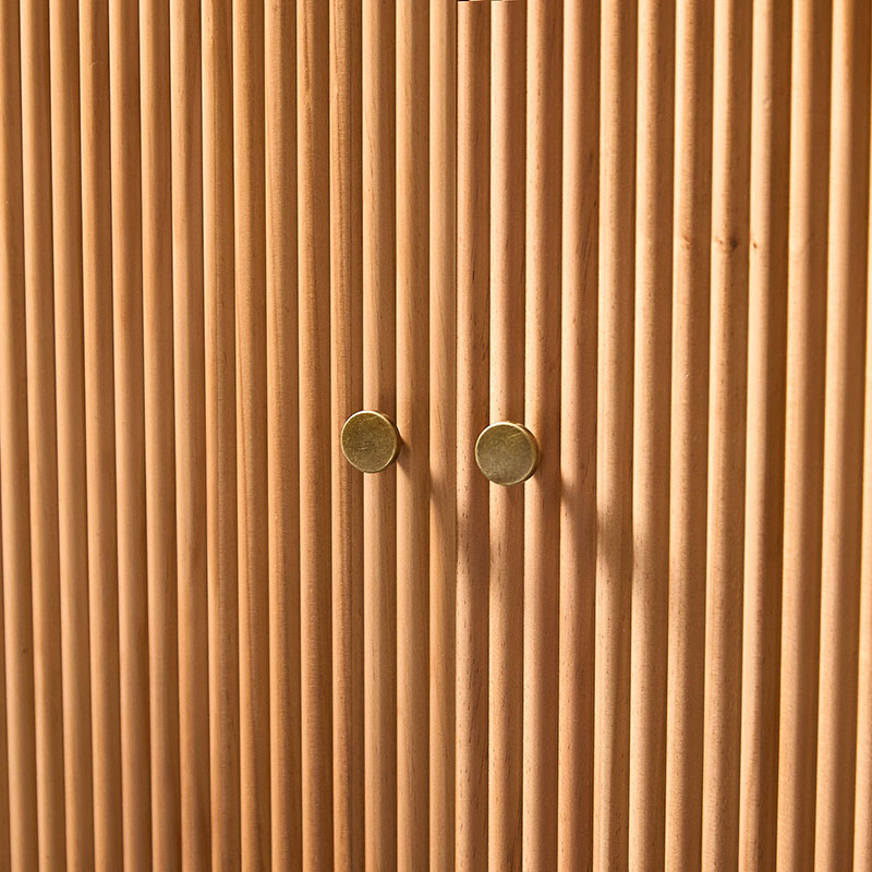 Buffet en bois massif cannelé avec étagères réglables et gestion de câbles intégrée | Noyer / Teck | 3 ou 4 portes | Individuel