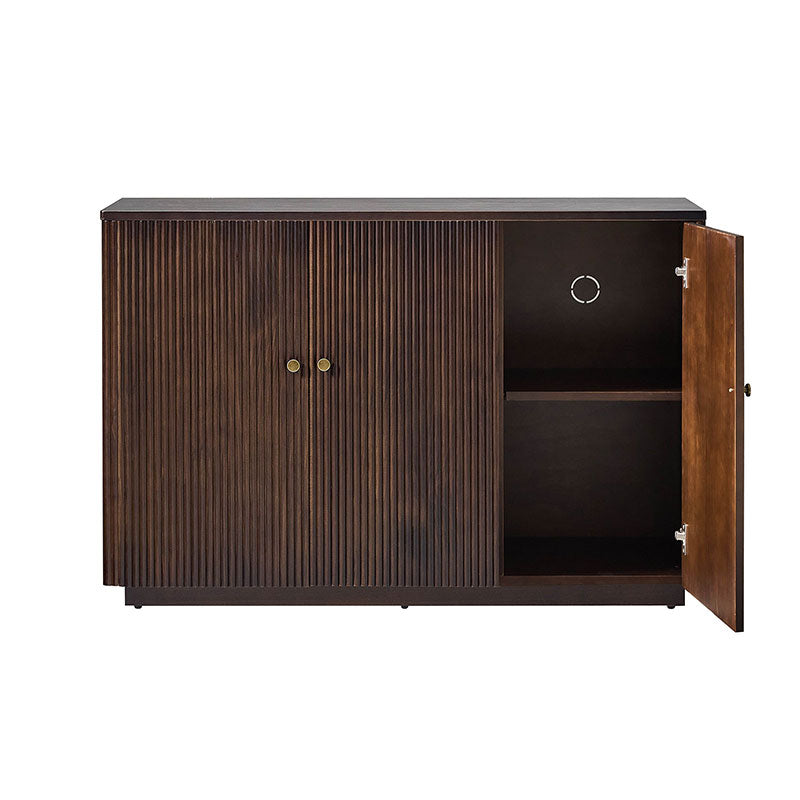 Buffet en bois massif cannelé avec étagères réglables et gestion de câbles intégrée | Noyer / Teck | 3 ou 4 portes | Individuel