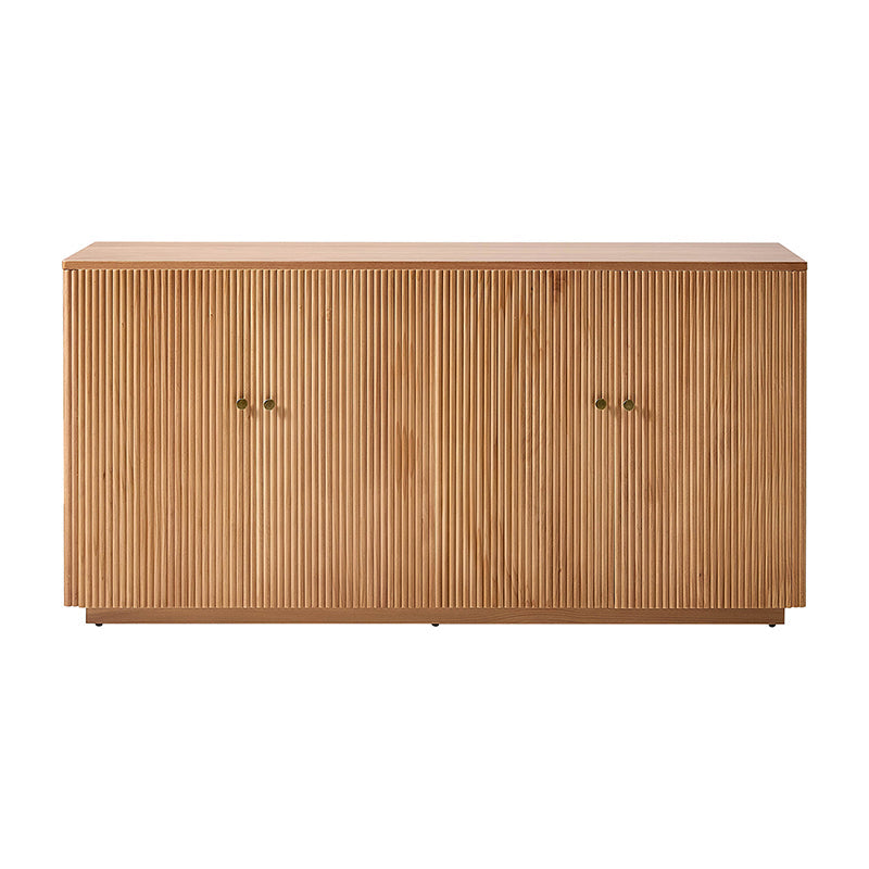 Buffet en bois massif cannelé avec étagères réglables et gestion de câbles intégrée | Noyer / Teck | 3 ou 4 portes | Individuel