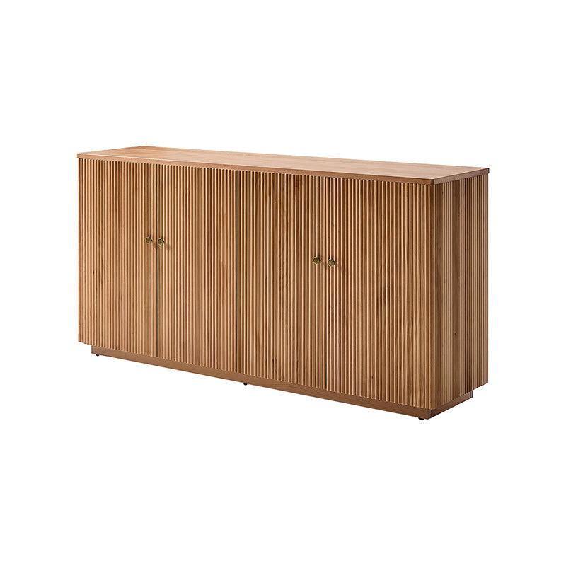 Buffet en bois massif cannelé avec étagères réglables et gestion de câbles intégrée | Noyer / Teck | 3 ou 4 portes | Individuel