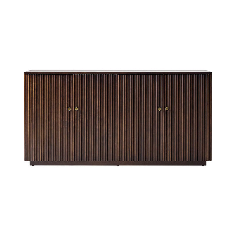 Buffet en bois massif cannelé avec étagères réglables et gestion de câbles intégrée | Noyer / Teck | 3 ou 4 portes | Individuel