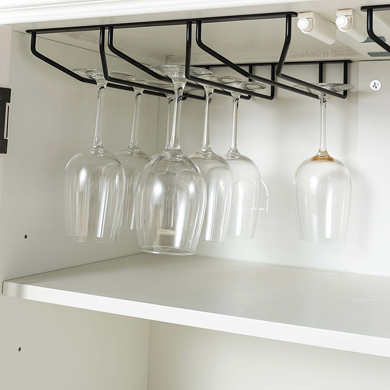 Buffet en bois massif sculpté avec éclairage infrarouge LED intégré, casier à vin, 4 armoires et étagères réglables | Bleu / Blanc | Simple