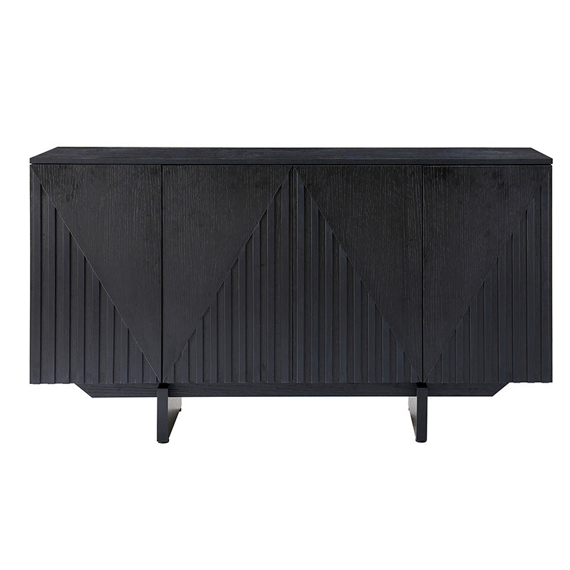 Bahut buffet en MDF avec texture en relief, 4 armoires, étagères réglables et trous passe-câbles | Noyer / Noir | Unique