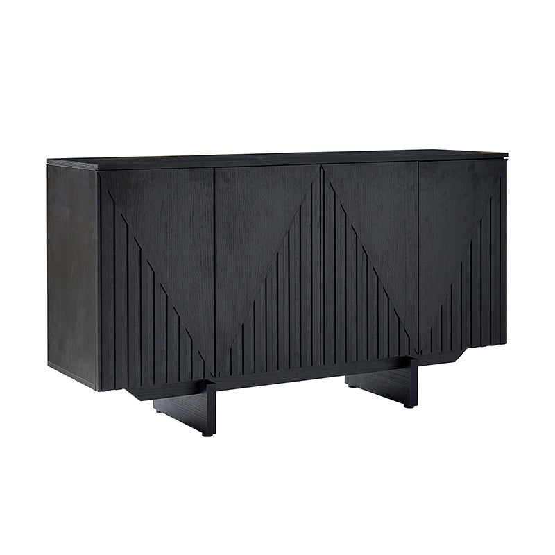 Bahut buffet en MDF avec texture en relief, 4 armoires, étagères réglables et trous passe-câbles | Noyer / Noir | Unique