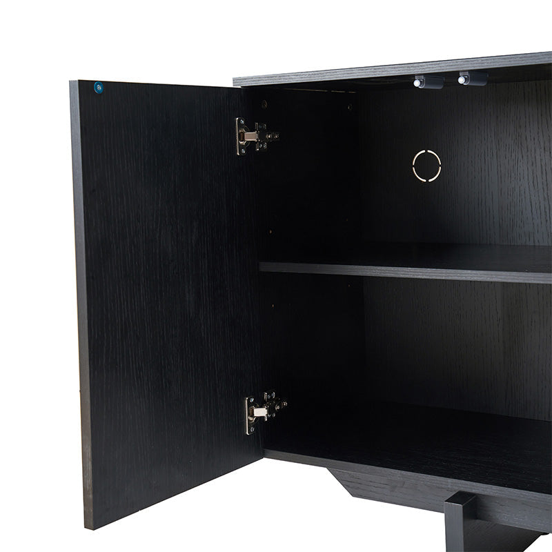 Bahut buffet en MDF avec texture en relief, 4 armoires, étagères réglables et trous passe-câbles | Noyer / Noir | Unique