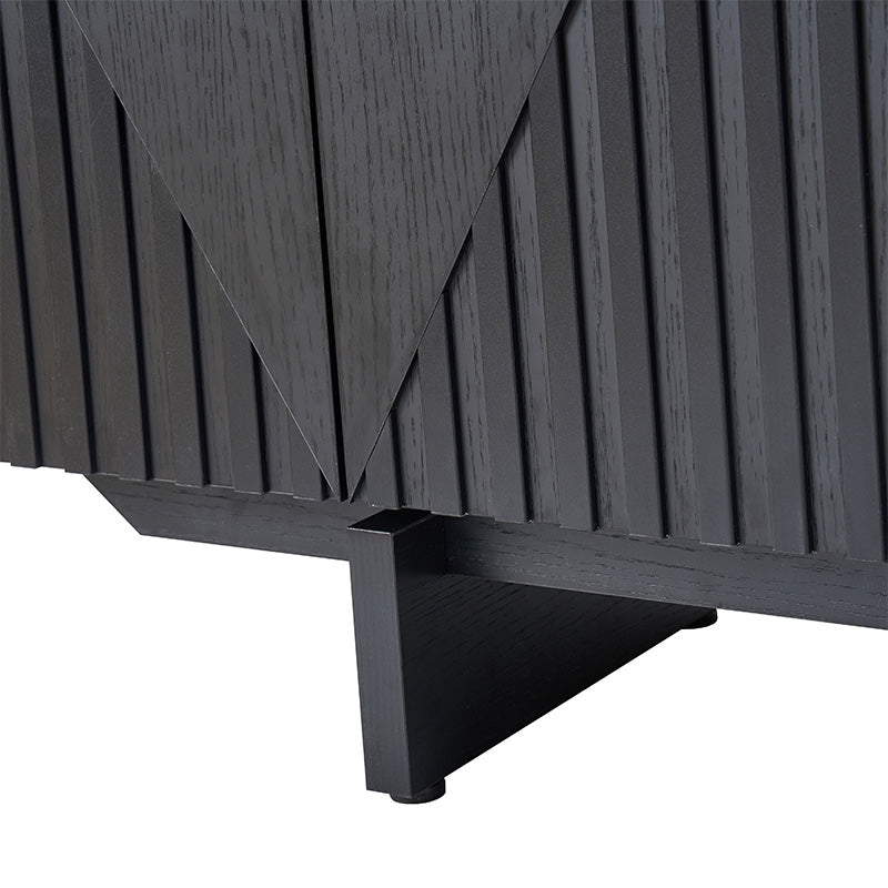 Bahut buffet en MDF avec texture en relief, 4 armoires, étagères réglables et trous passe-câbles | Noyer / Noir | Unique