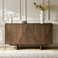 Bahut buffet en MDF avec texture en relief, 4 armoires, étagères réglables et trous passe-câbles | Noyer / Noir | Unique