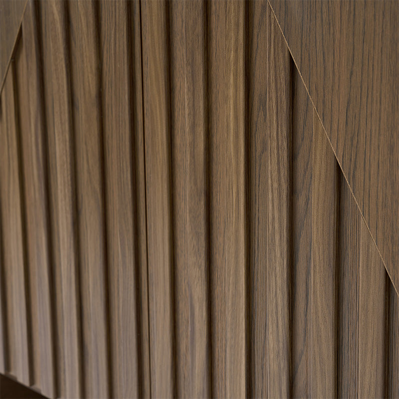 Bahut buffet en MDF avec texture en relief, 4 armoires, étagères réglables et trous passe-câbles | Noyer / Noir | Unique