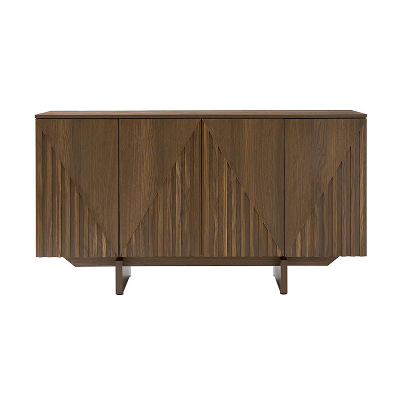 Bahut buffet en MDF avec texture en relief, 4 armoires, étagères réglables et trous passe-câbles | Noyer / Noir | Unique