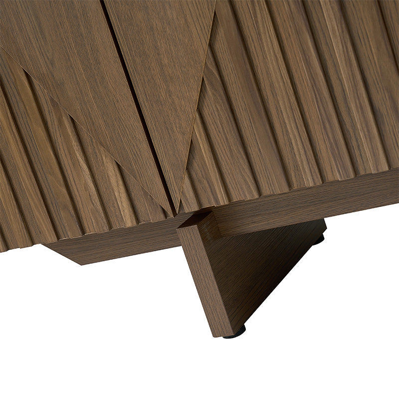 Bahut buffet en MDF avec texture en relief, 4 armoires, étagères réglables et trous passe-câbles | Noyer / Noir | Unique