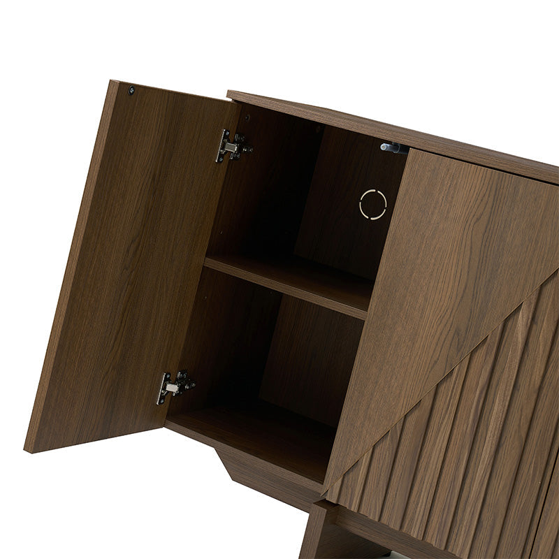 Bahut buffet en MDF avec texture en relief, 4 armoires, étagères réglables et trous passe-câbles | Noyer / Noir | Unique