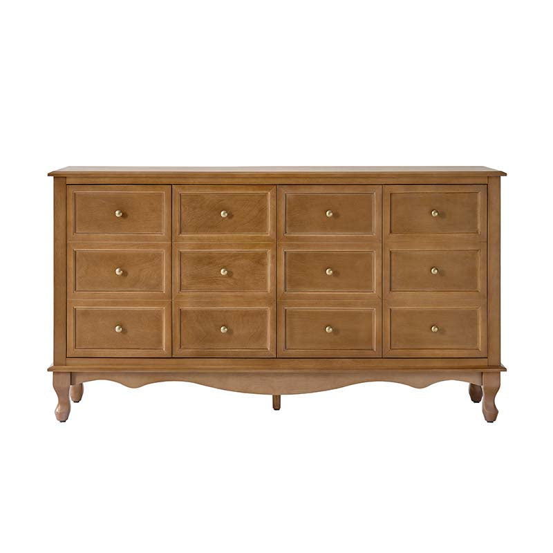Buffet 4 portes avec façade à faux tiroirs, étagères réglables et poignées en métal antique | Noyer / Chêne | Simple